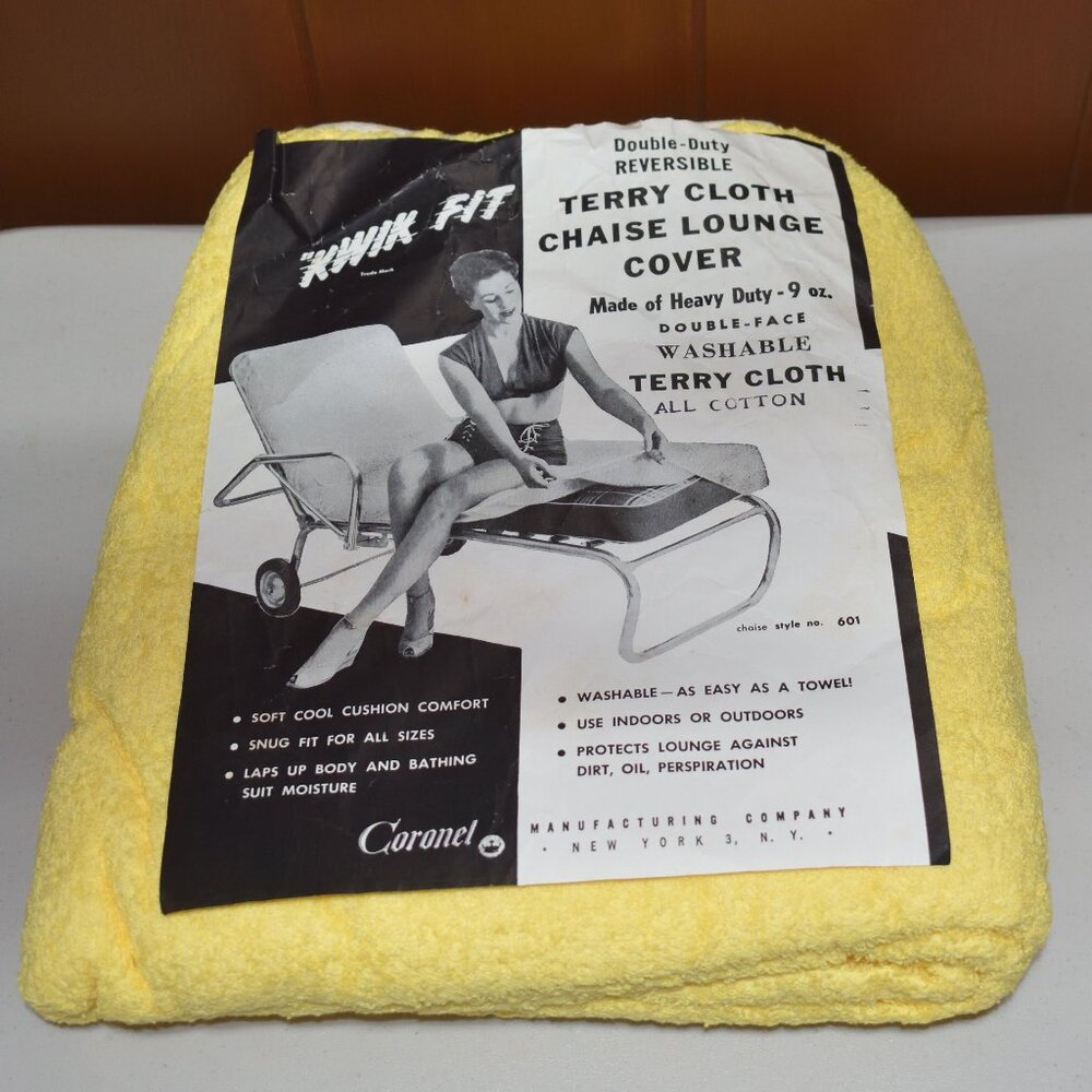 NOB Vtg Coronel Terry Cloth Chaise Cover Yellow Reversible Washable All Cotton